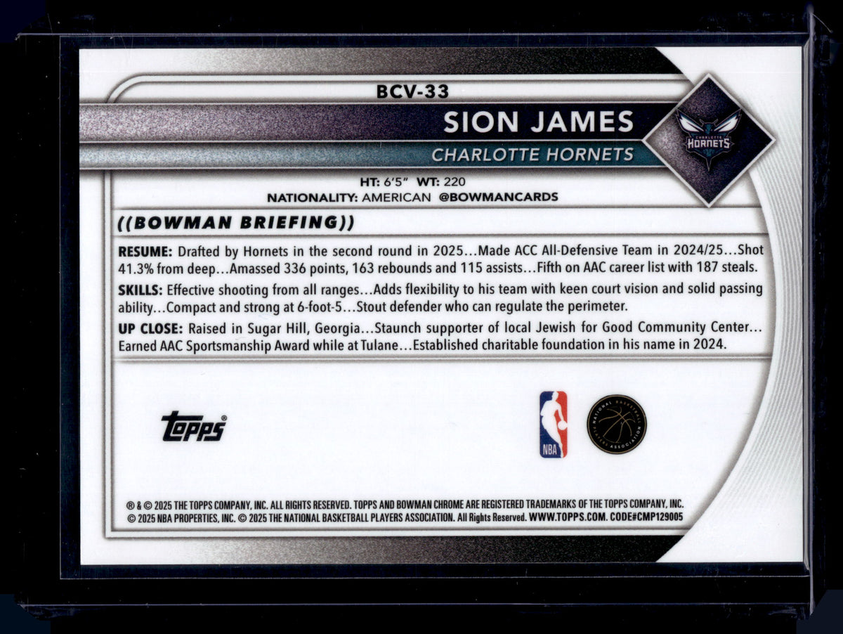 HL-P01 2025 Bowman Chrome Sion James #BCV-33 Gold Geometric Auto /50 RC