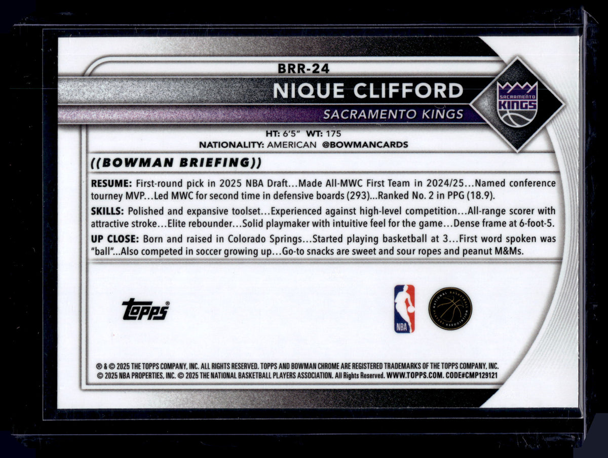 HL-P01 2025 Bowman Chrome Nique Clifford #BRR-24 Refractor RC