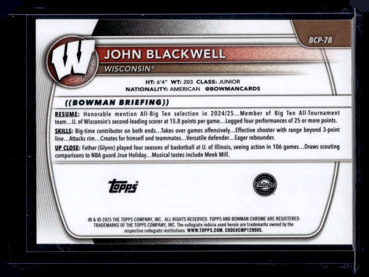 HL-P01 2025 Bowman Chrome University John Blackwell #BCP-78 Geometric 1st Bowman