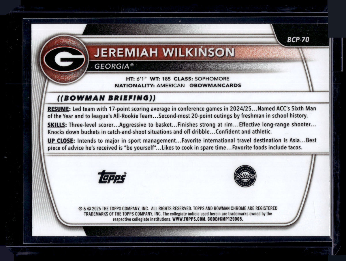 HL-P01 2025 Bowman Chrome Jeremiah Wilkinson #BCP-70 Geometric 1st Bowman