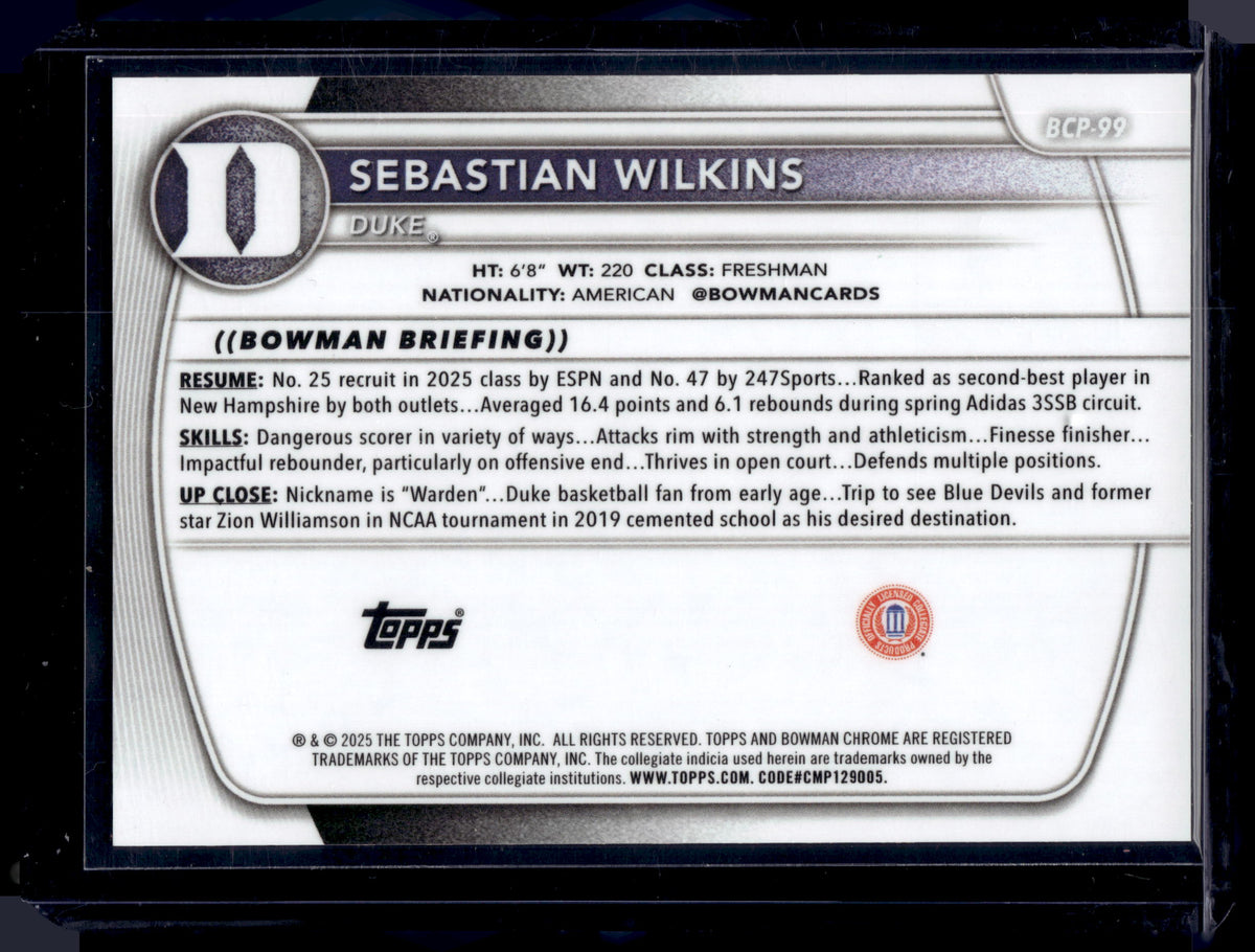 HL-P01 2025 Bowman Chrome Sebastian Wilkins #BCP-99 Gold Geometric /50 1st