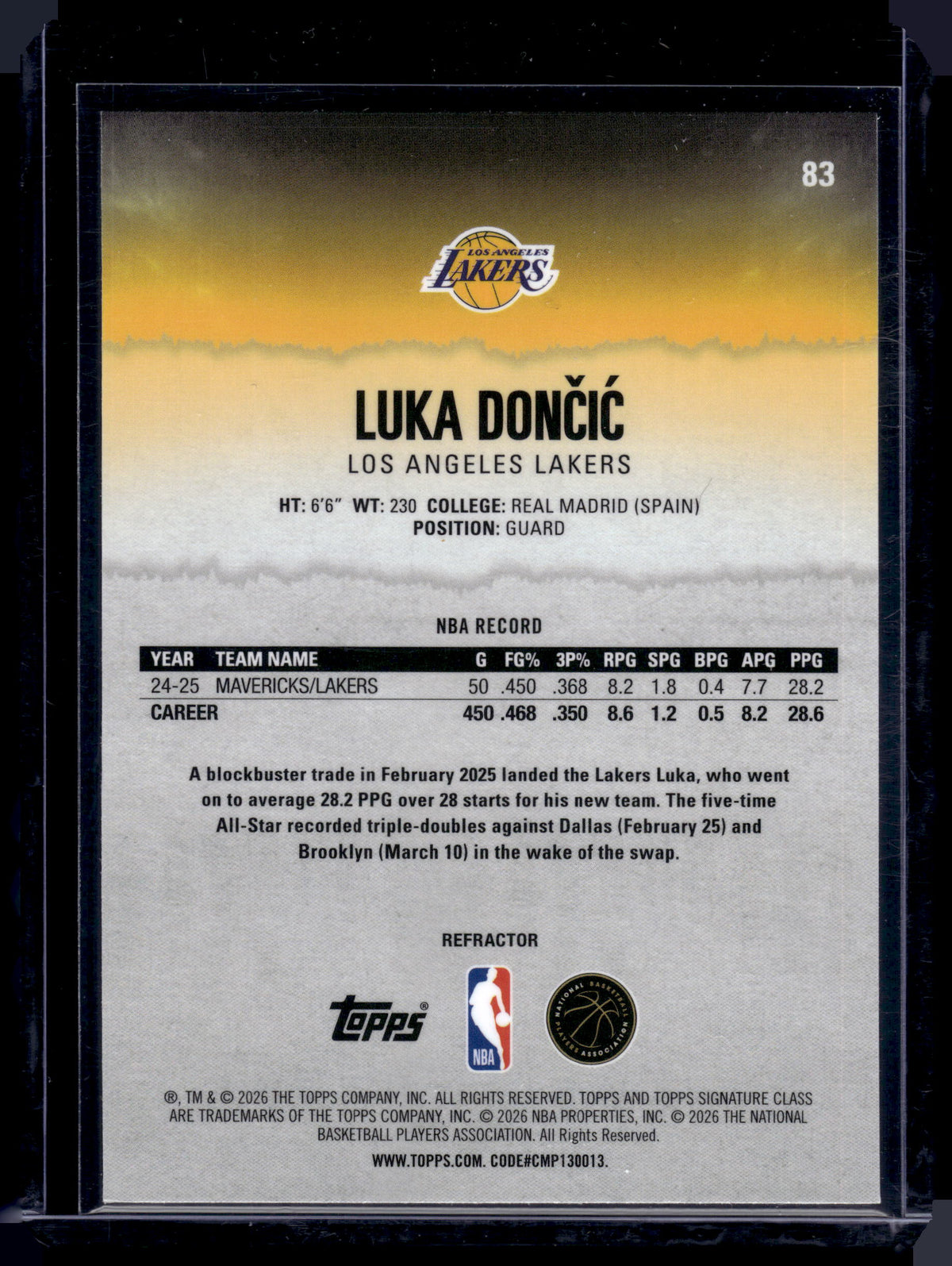 HL-P01 2026 Topps Signature Class Luka Dončić #83 Refractor