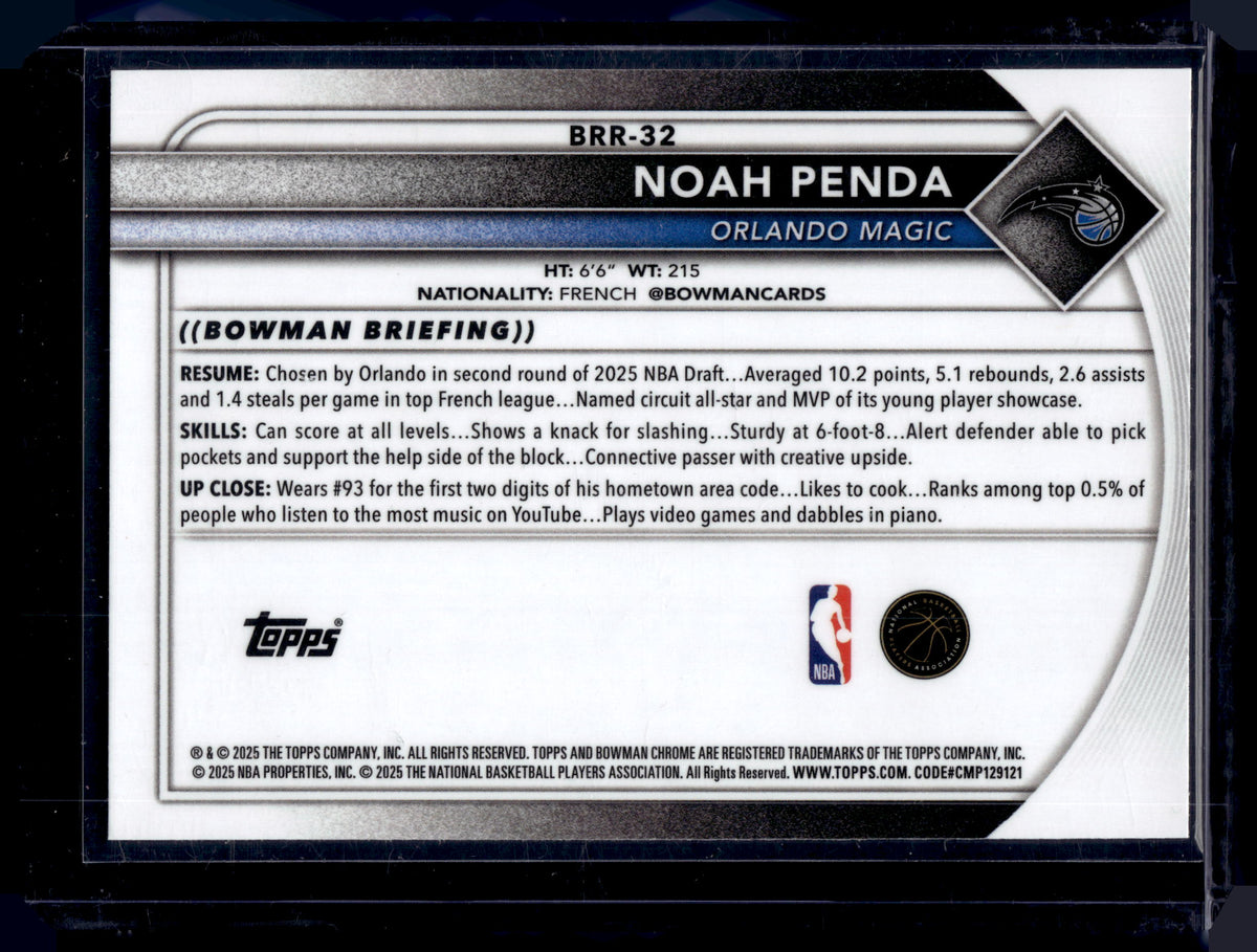HL-P01 2025 Bowman Chrome Noah Penda #BRR-32 Refractor RC
