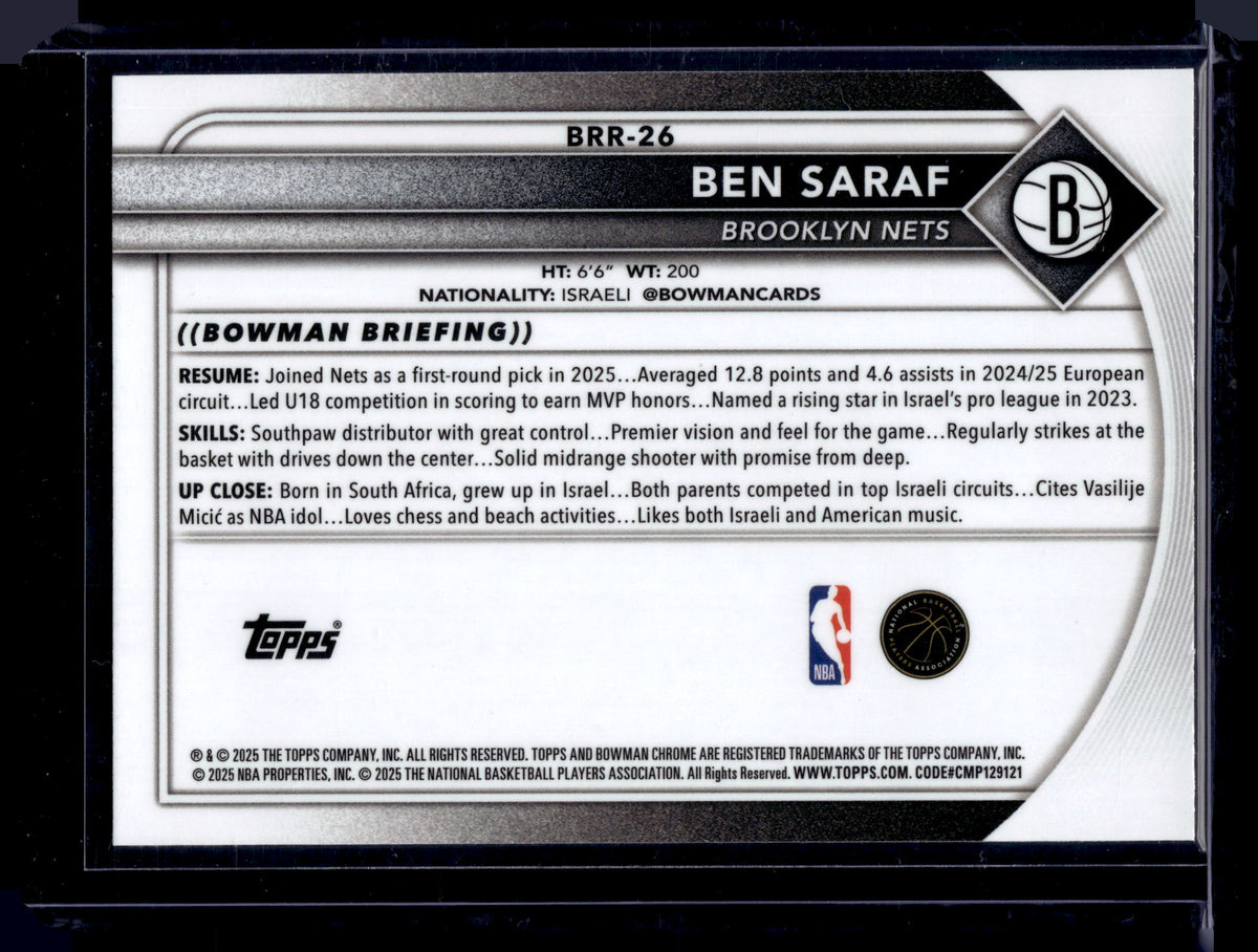 HL-P01 2025 Topps Bowman Chrome Ben Saraf #BRR-26 RC