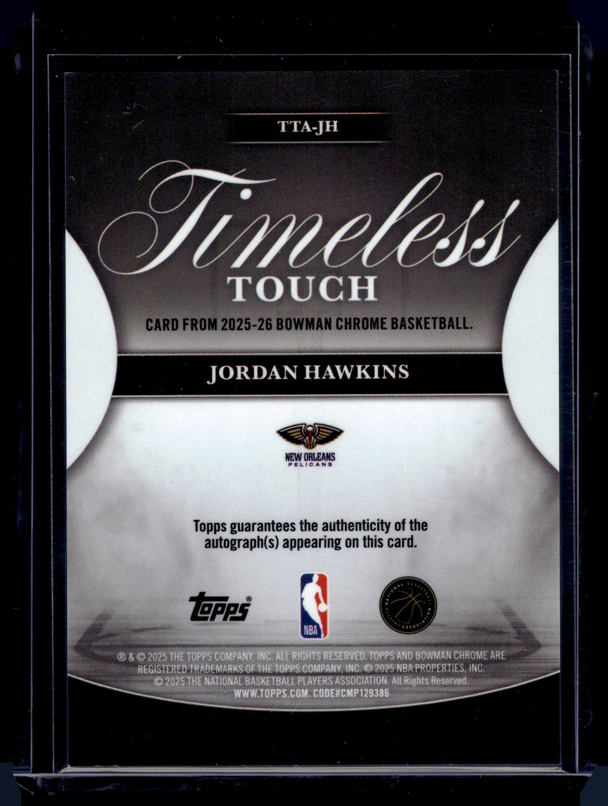HL-P01 2025 Bowman Chrome Timeless Touch Jordan Hawkins #TTA-JH Auto