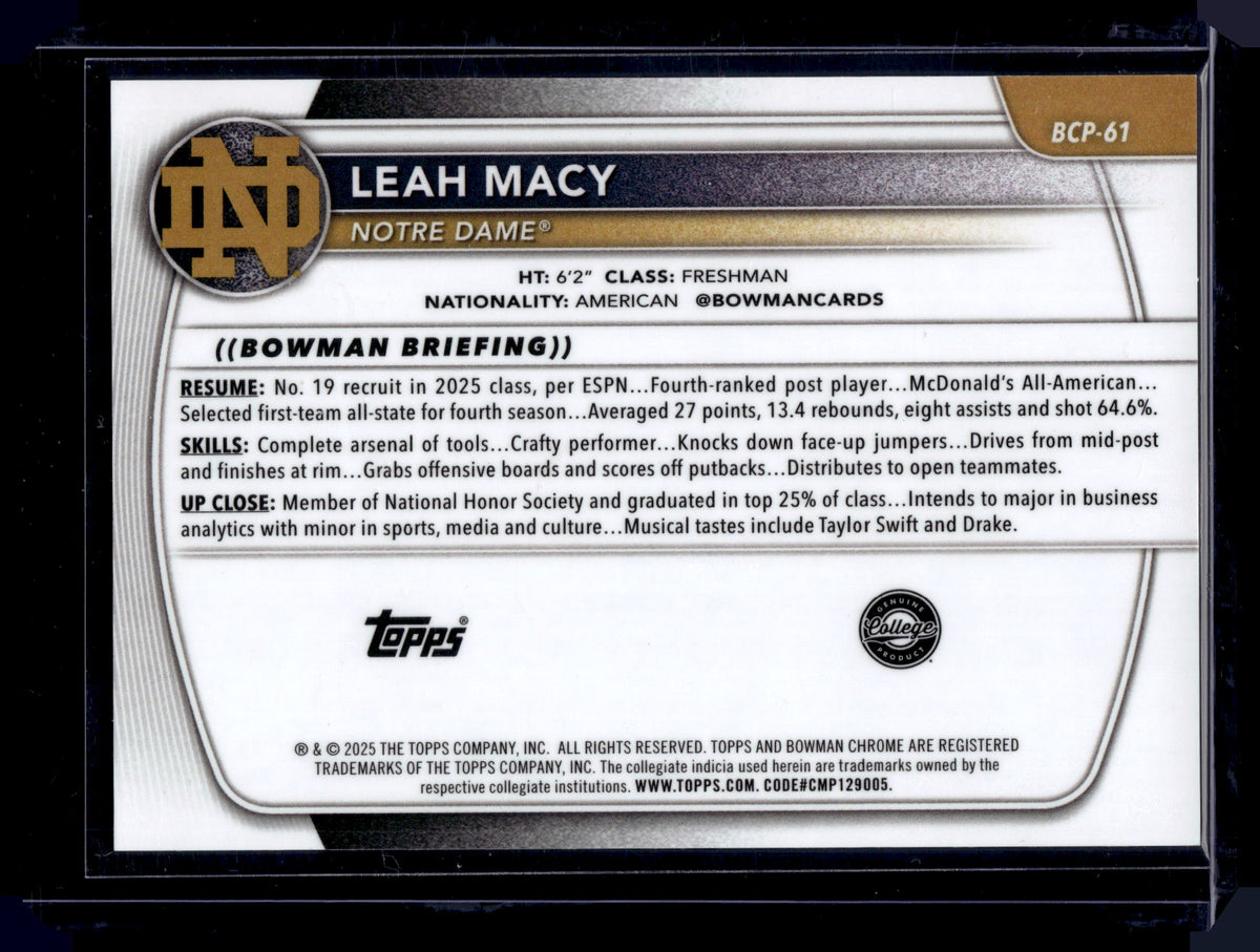 HL-P01 2025 Bowman Chrome U Leah Macy #BCP-61 Gold Geometric /50