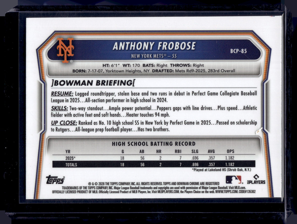 HL-P01 2026 Topps Bowman Chrome Anthony Frobose #BCP-85 Green Geo /99 1st Bowman