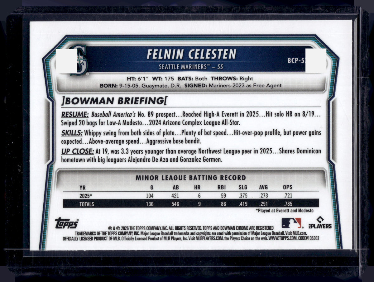 HL-P01 2026 Bowman Chrome Felnin Celesten #BCP-5 Blue Geometric Refractor /150