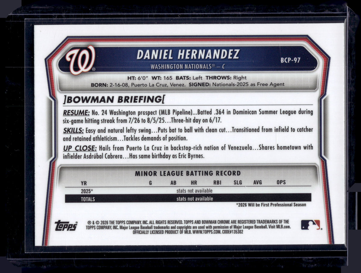HL-P01 2026 Bowman Chrome Daniel Hernandez #BCP-97 Purple Geo /250 1st Bowman
