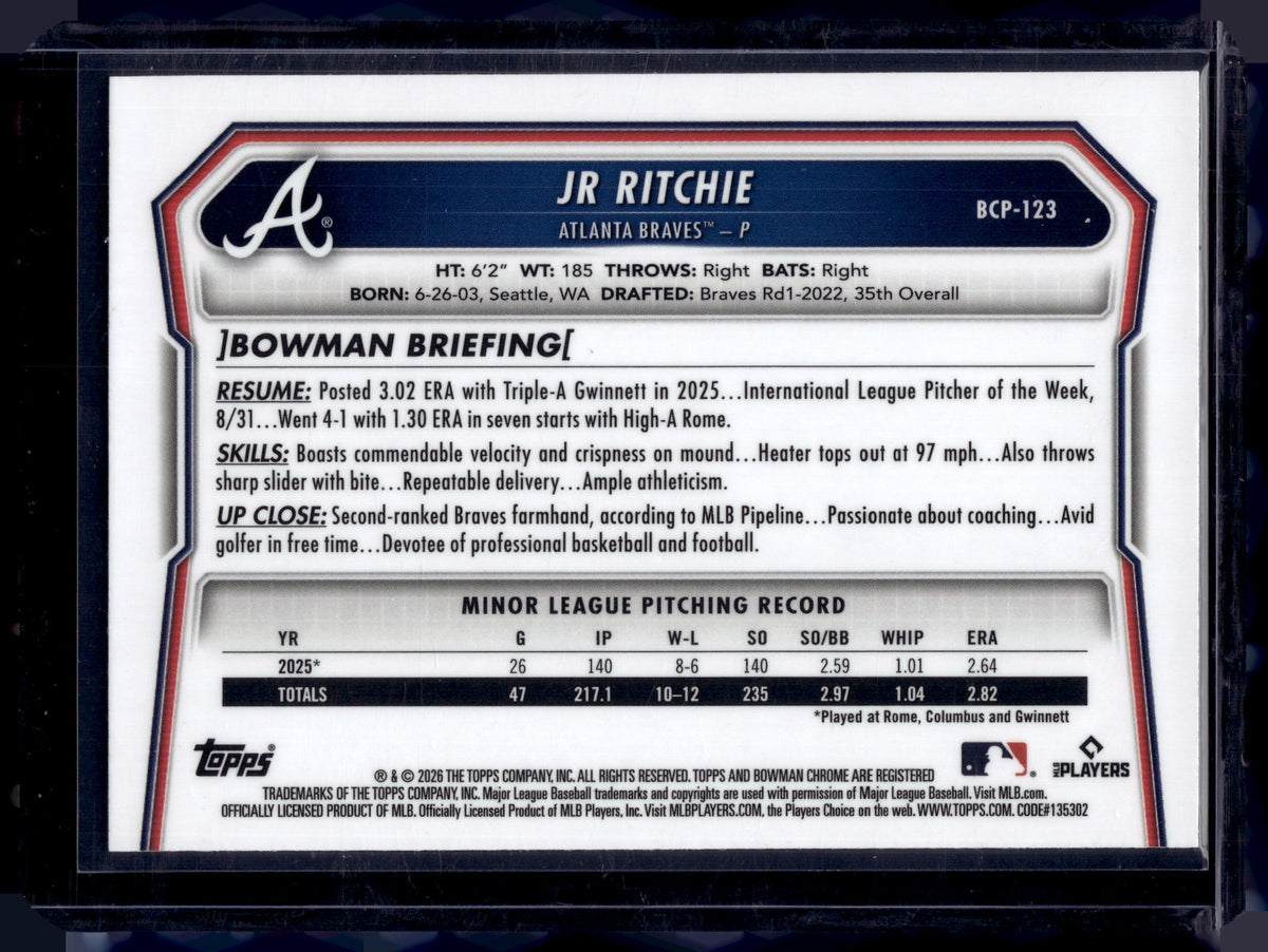 HL-P01 2026 Bowman Chrome JR Ritchie #BCP-123 Blue Geometric Refractor /150