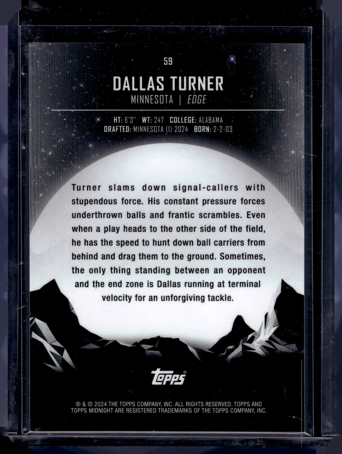HL-P02 2024 Topps Midnight Dallas Turner #59 RC