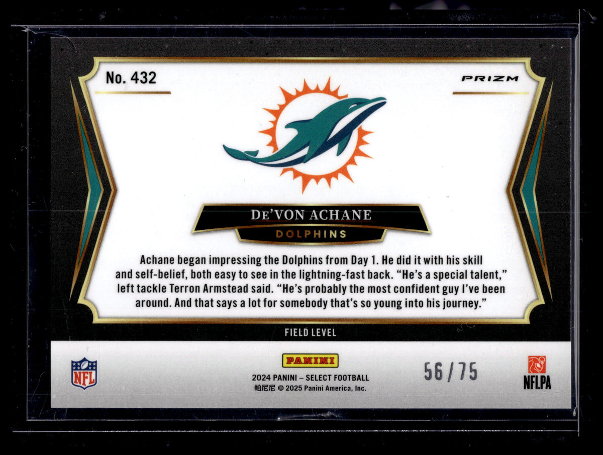 HL-P02 2025 Panini Select Prizm De'Von Achane #432 Blue Checkerboard /75