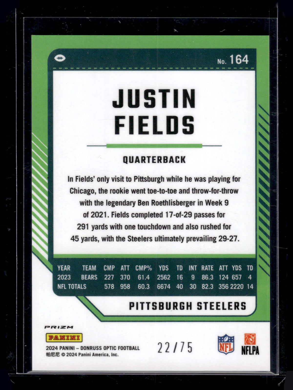 HL-P02 2024 Panini Donruss Optic Justin Fields #164 Electricity /75