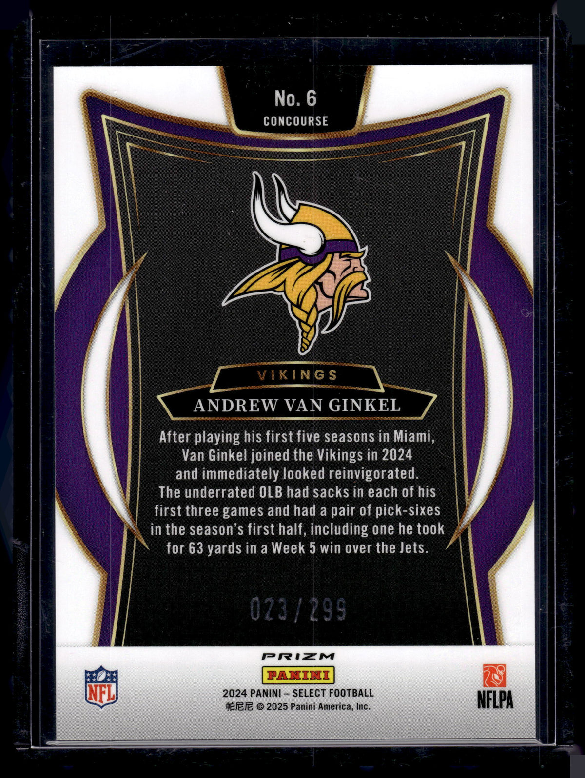 HL-P02 2024 Panini Select Concourse Andrew Van Ginkel #6 Tri-Color Prizm /299