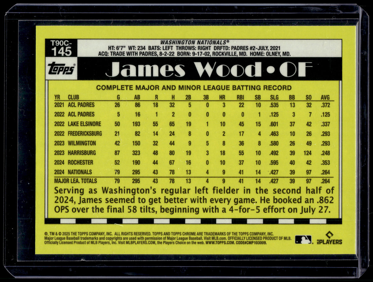 HL-P02 2025 Topps Chrome Silver Pack James Wood #T90C-145 Mojo Refractor RC
