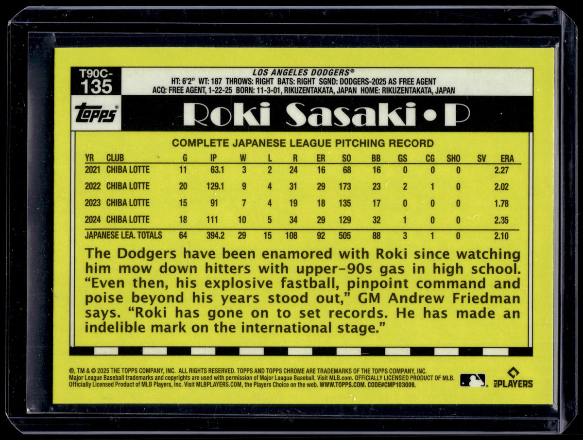 HL-P02 2025 Topps Chrome Silver Pack Roki Sasaki #T90C-135 Mojo Refractor RC