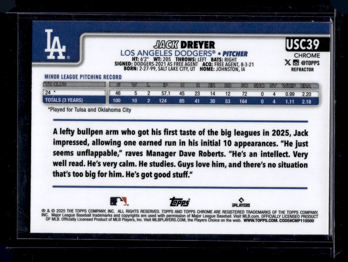 HL-P02 2025 Topps Chrome Jack Dreyer #USC39 Refractor RC