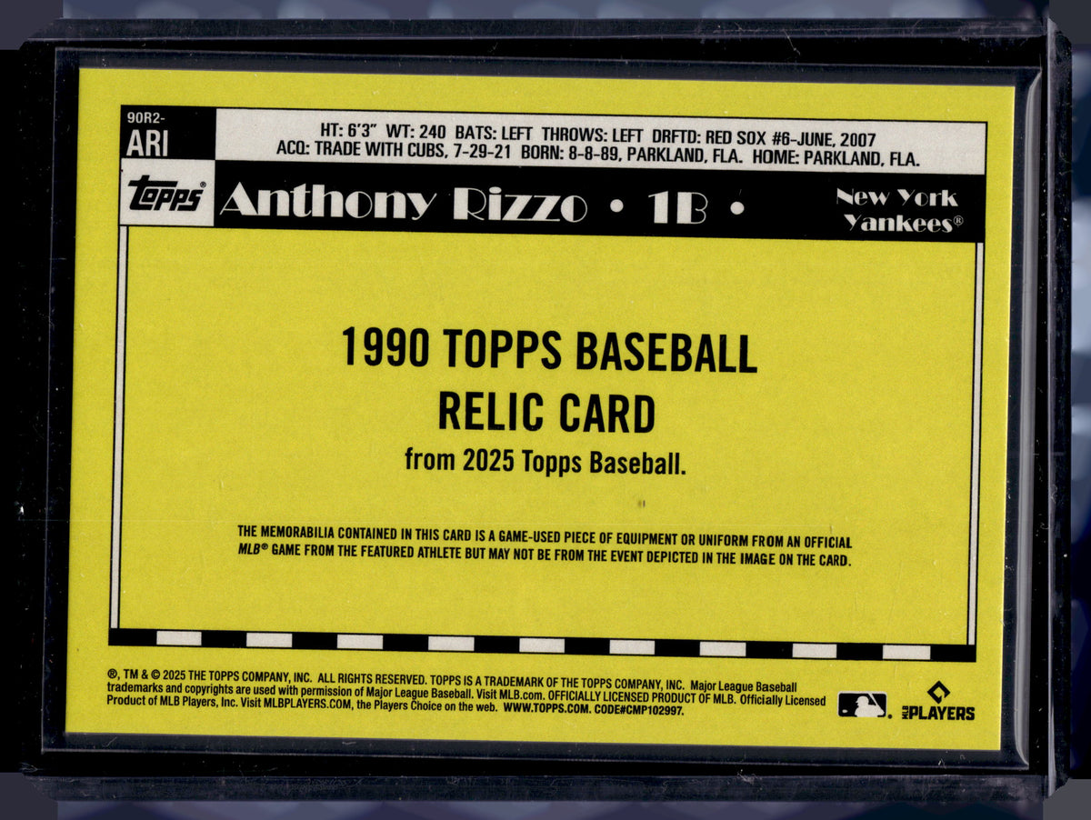 HL-P02 2025 Topps 1990 Topps Baseball Relic Card Anthony Rizzo #90R2-ARI