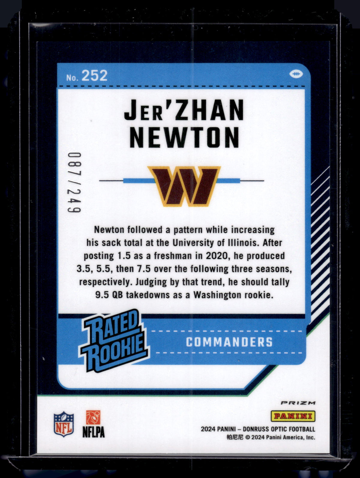 HL-P02 2024 Panini Donruss Optic Jer'Zhan Newton #252 Orange /249 Rated Rookie