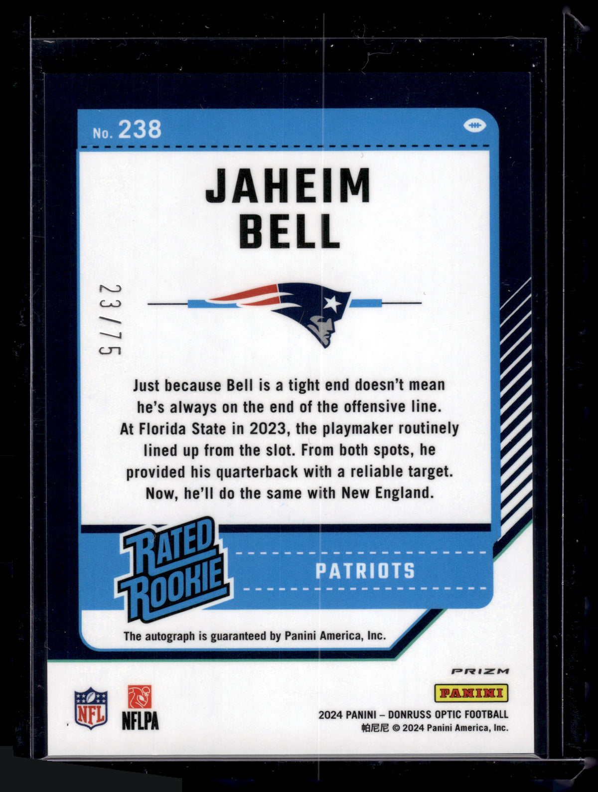 HL-P02 2024 Panini Donruss Optic Jaheim Bell #238 Red /75 Rated Rookie