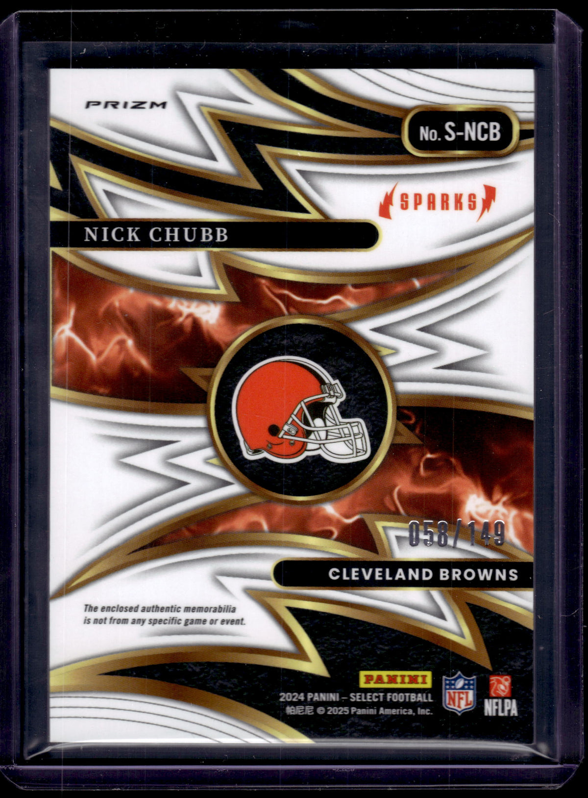 HL-P02 2025 Panini Select Sparks Nick Chubb #S-NCB Sparks Prizm /149 Memorabilia