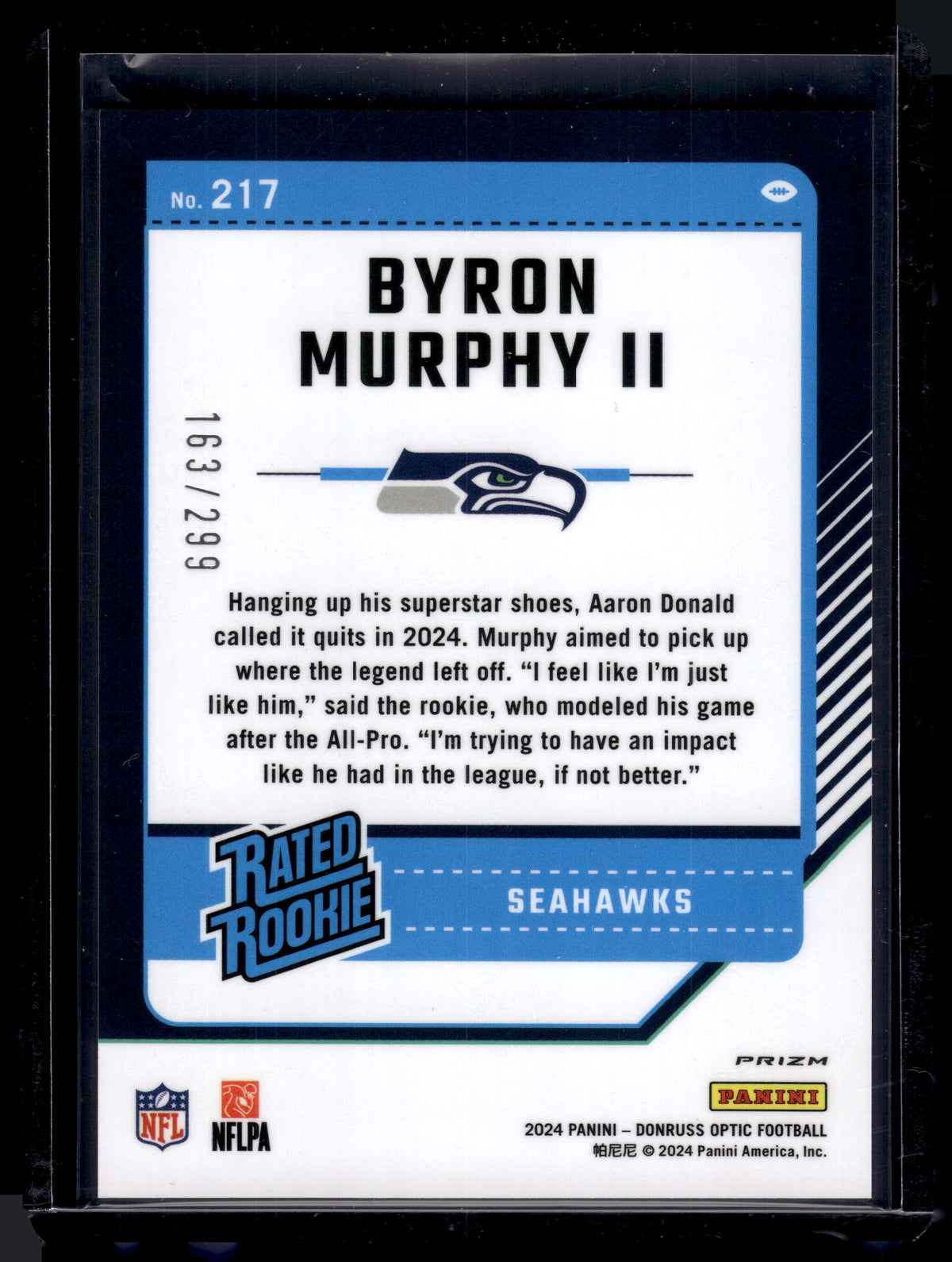 HL-P02 2024 Donruss Optic Byron Murphy II Light Blue /299 Rated Rookie #217