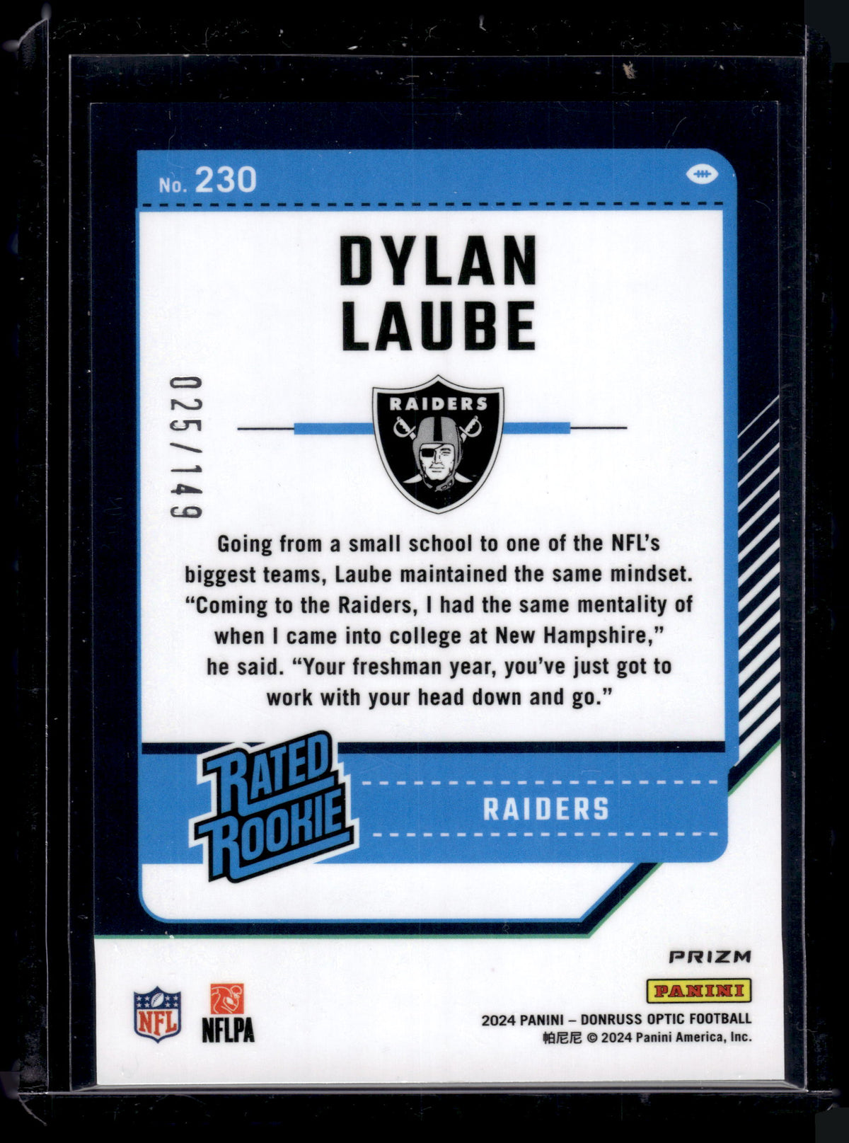 HL-P02 2024 Panini Donruss Optic Dylan Laube #230 Flex Prizm /149 Rated Rookie