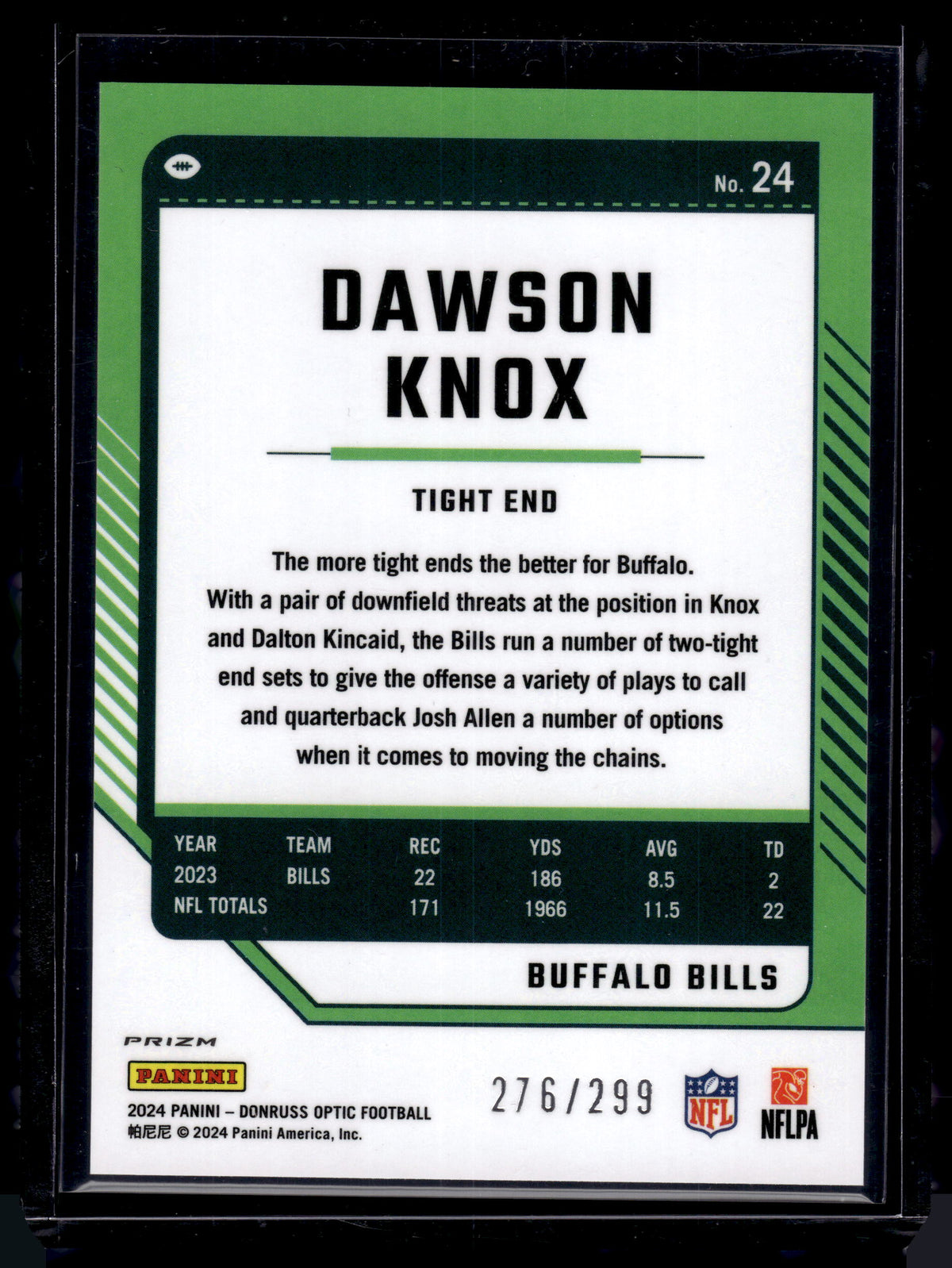 HL-P02 2024 Panini Donruss Optic Dawson Knox #24 Aqua /299