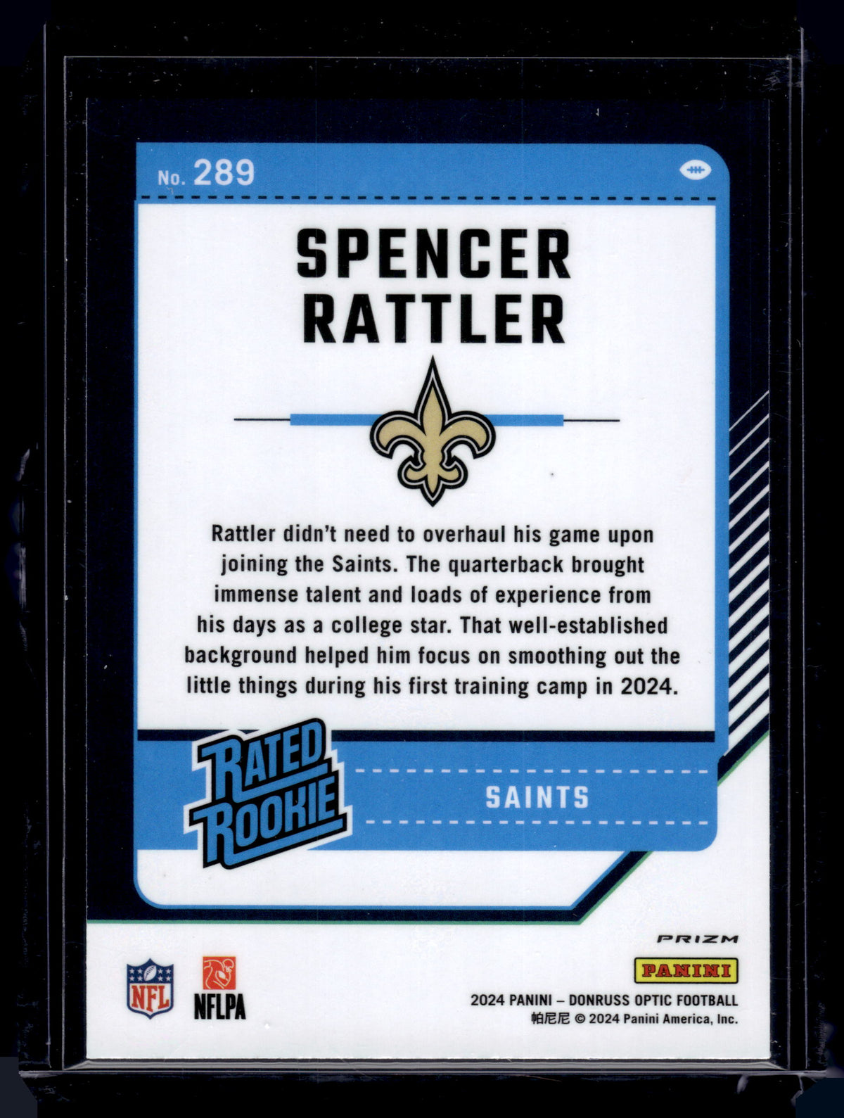 HL-P02 2024 Panini Donruss Optic Spencer Rattler #289 Blue Hyper Rated Rookie