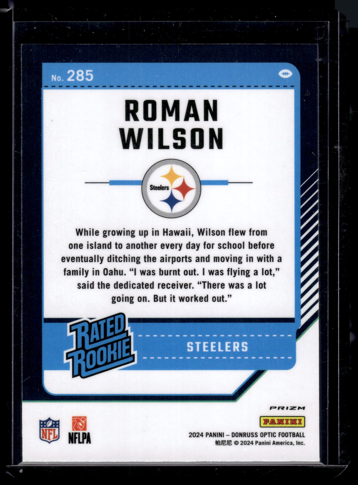 HL-P02 2024 Panini Donruss Optic Prizm Roman Wilson #285 Blue Hyper Rated Rookie