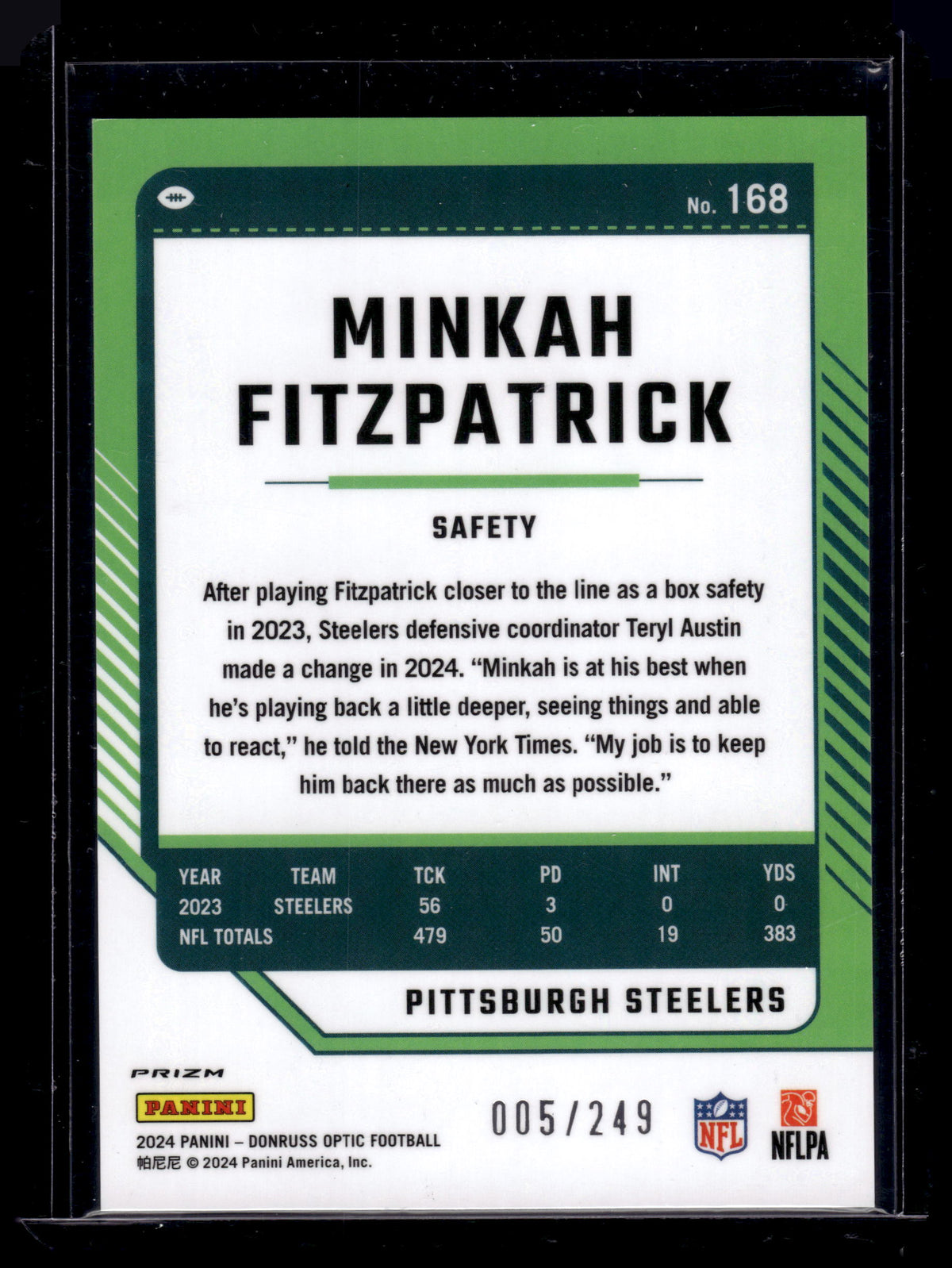 HL-P02 2024 Panini Donruss Optic Football Minkah Fitzpatrick #168 Orange /249