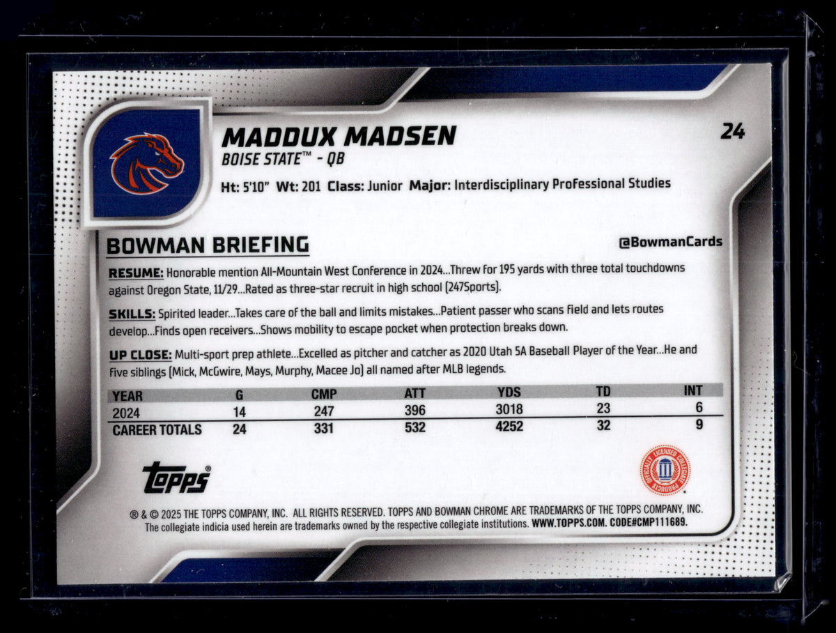 HL-P01 2025 Bowman Chrome University Maddux Madsen #24 Green Refractor /99 1st