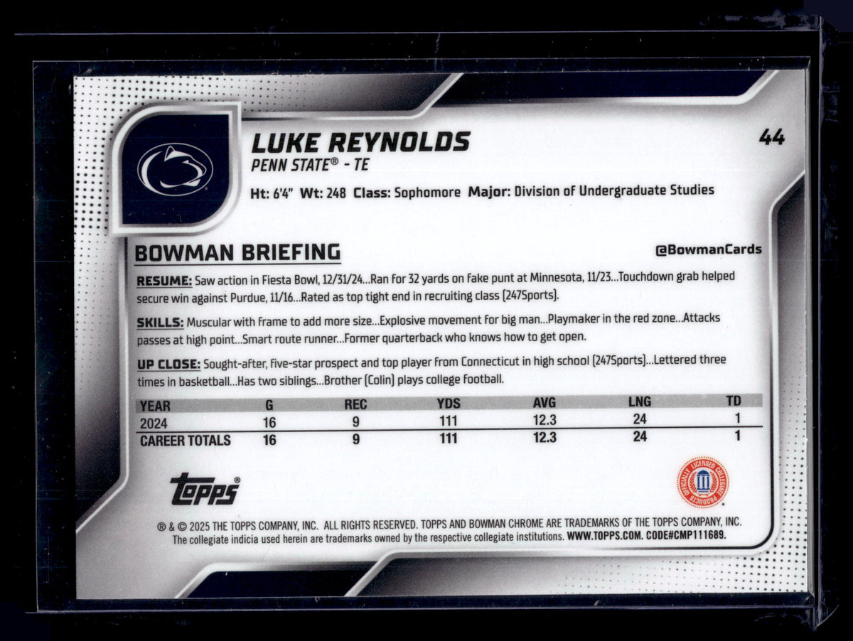HL-P01 2025 Bowman Chrome University Luke Reynolds #44 X-Fractor 1st Bowman