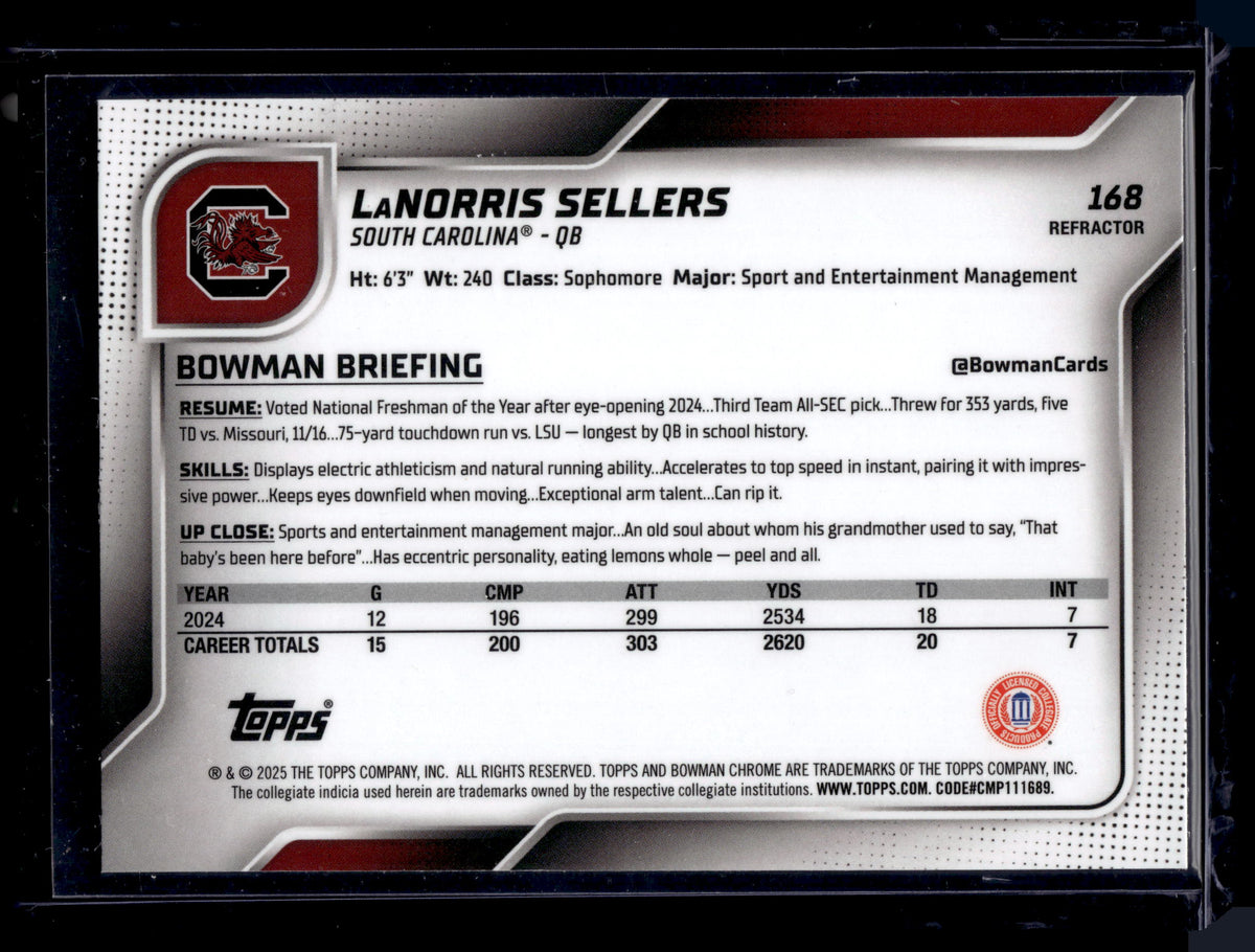 HL-P01 2025 Bowman Chrome LaNorris Sellers #168 Refractor 1st Bowman