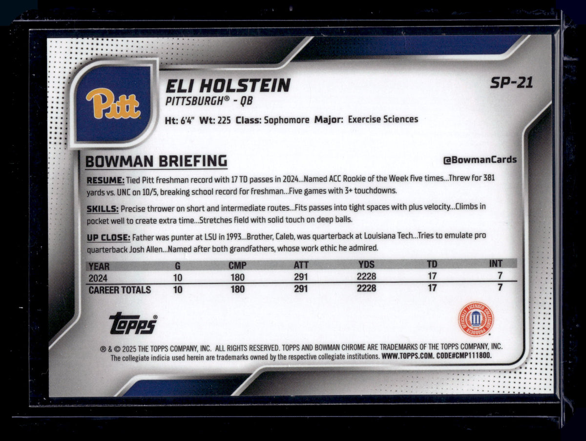 HL-P02 2025 Topps Bowman Chrome University Eli Holstein #SP-21 Refractor