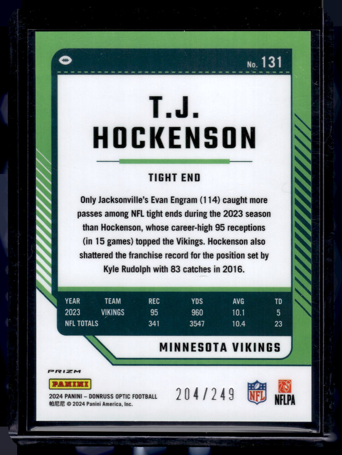 HL-P02 2024 Panini Donruss Optic T.J. Hockenson #131 Orange Prizm /249