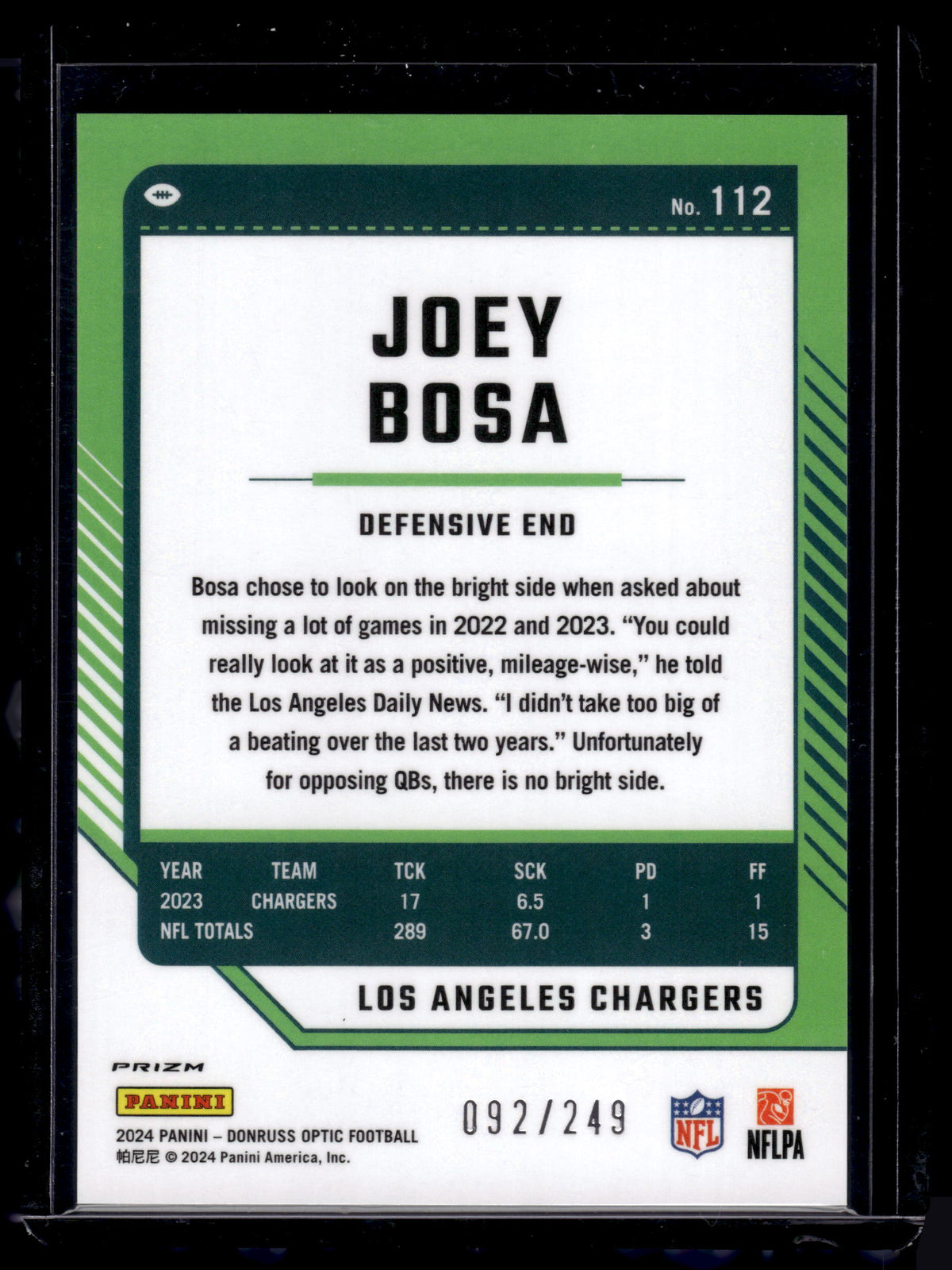 HL-P02 2024 Panini Donruss Optic Joey Bosa #112 Orange /249