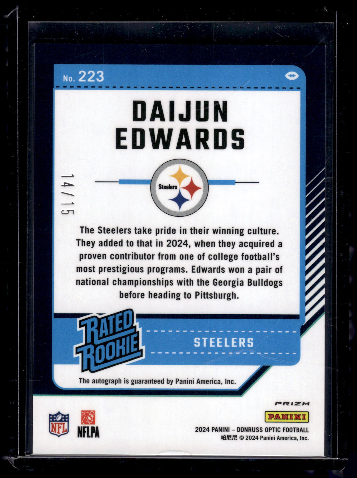 HL-P02 2024 Panini Donruss Optic Daijun Edwards #223 Blue Cracked Ice /15 Auto