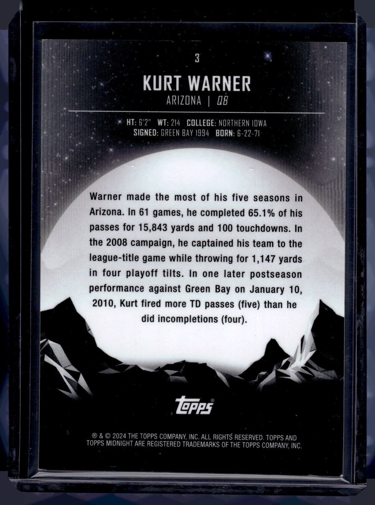 HL-P02 2024 Topps Midnight Kurt Warner #3 Orange Refractor /75