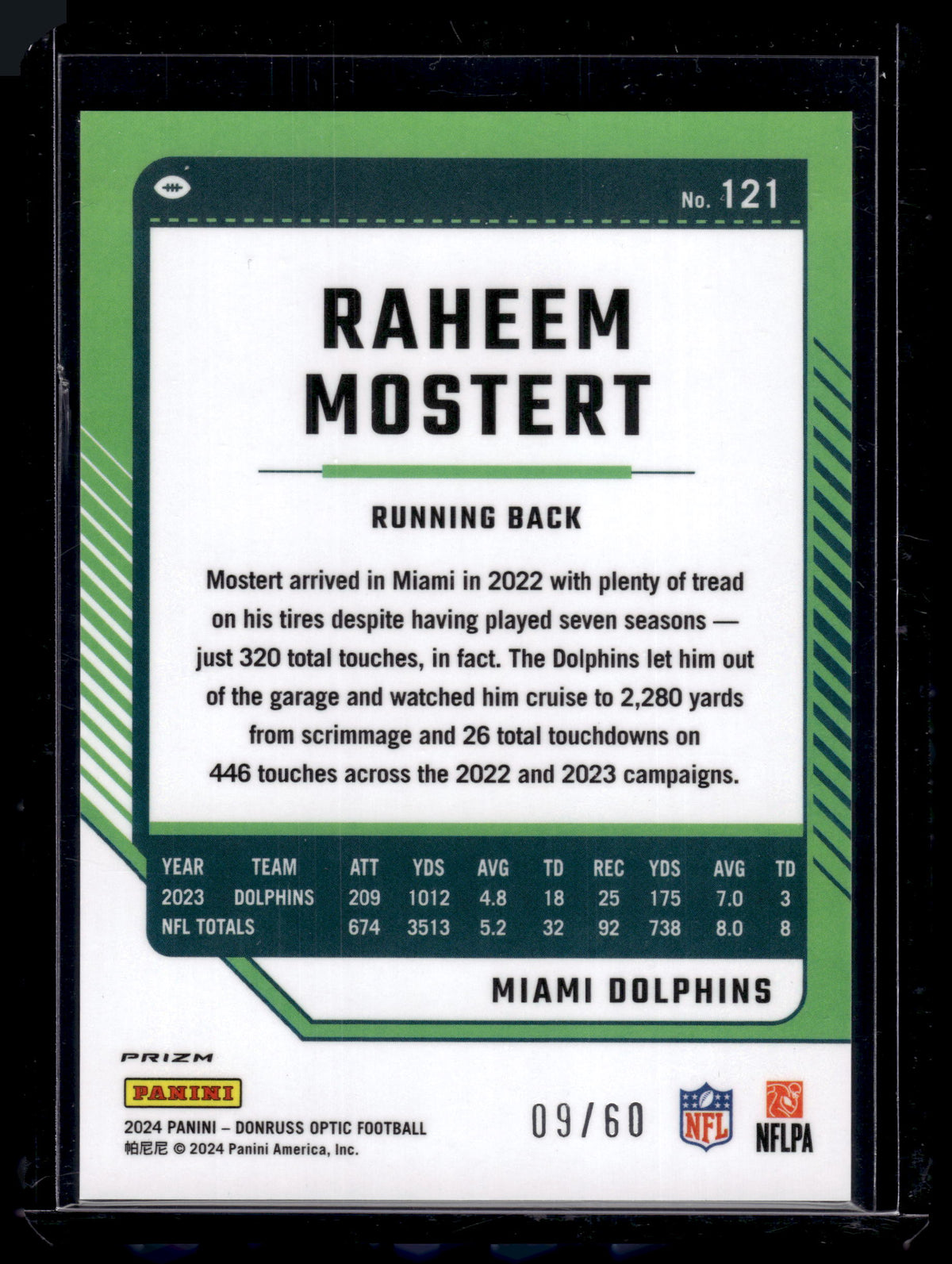 HL-P02 2024 Panini Donruss Optic Raheem Mostert #121 Purple Prizm /60