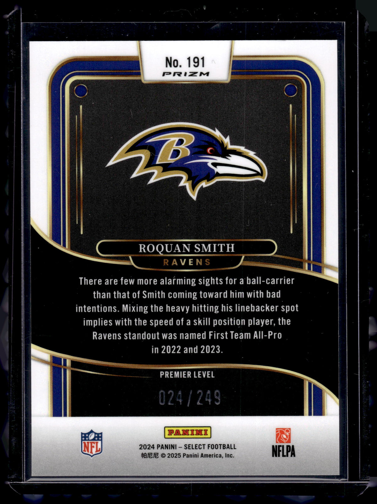 HL-P02 2024 Panini Select Prizm Roquan Smith #191 Tri Color Prizm /249