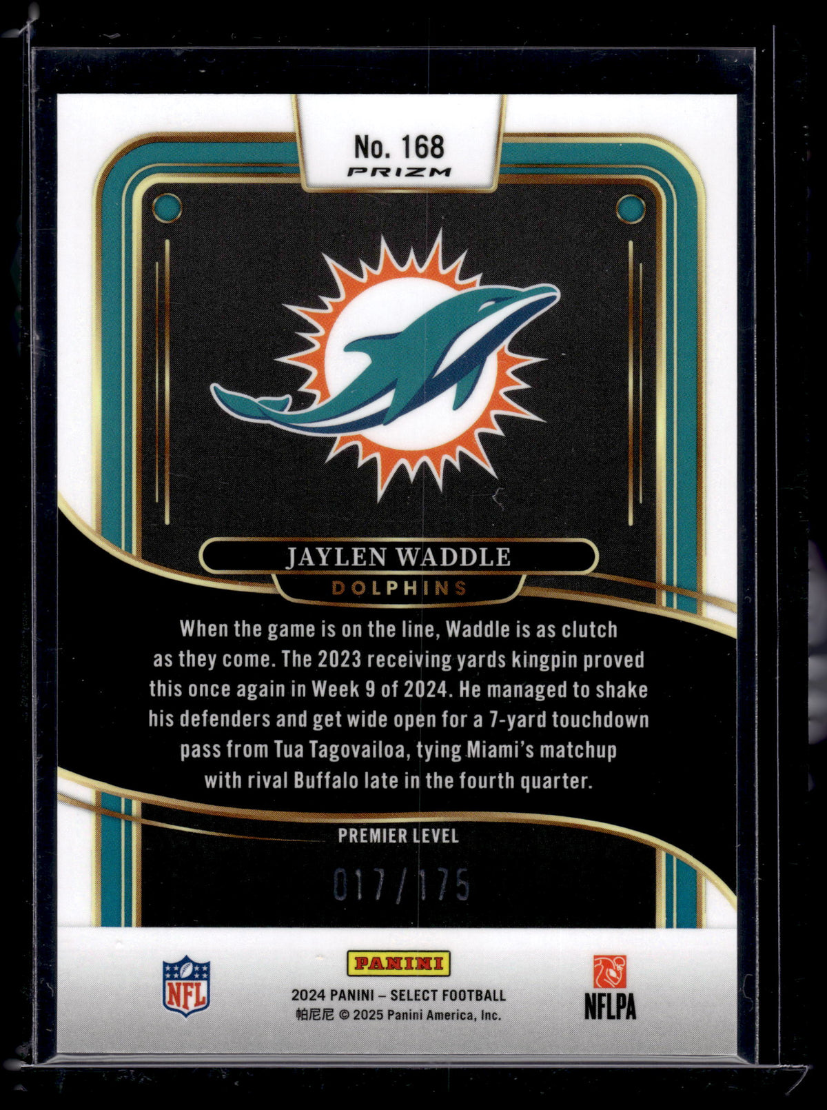 HL-P02 2024 Panini Select Prizm Premier Jaylen Waddle #168 Checkerboard /175