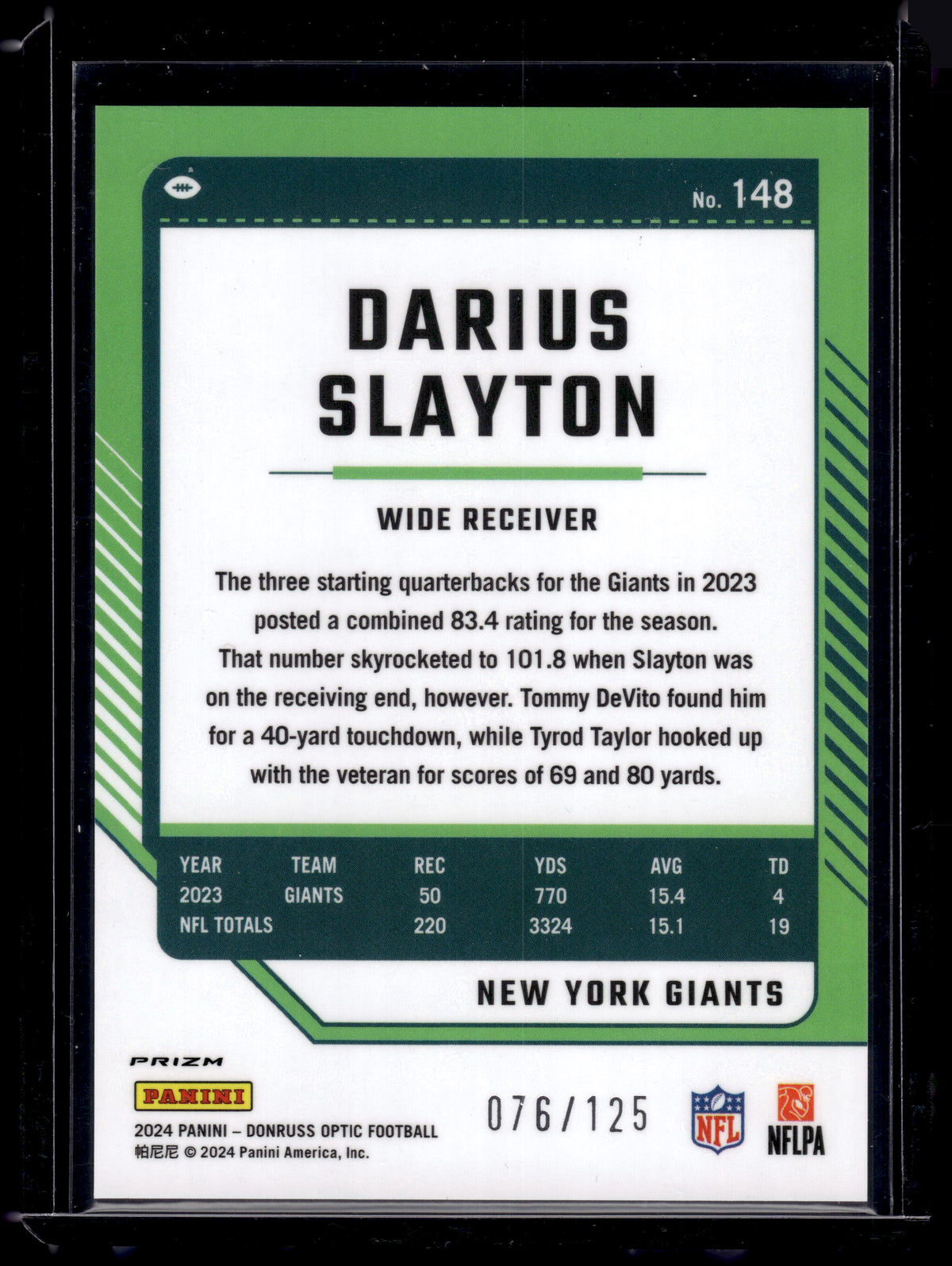 HL-P02 2024 Panini Donruss Optic Prizm Darius Slayton #148 Red /125