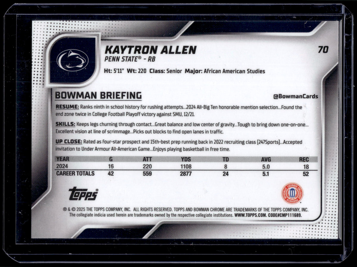 HL-P02 2025 Bowman Chrome University Kaytron Allen #70 X-Fractor