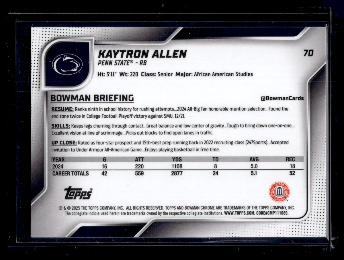 HL-P02 2025 Topps Bowman Chrome U Kaytron Allen #70 Stealth 1st