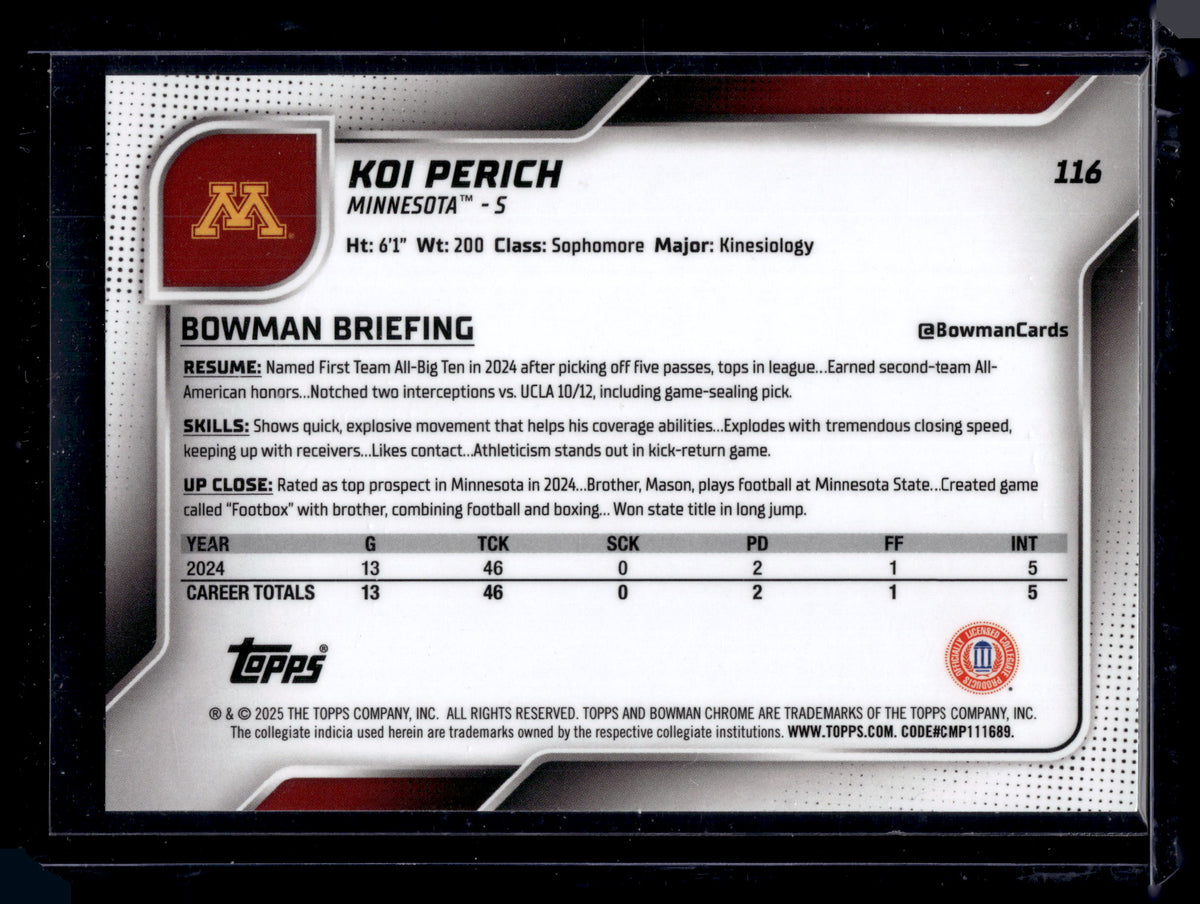 HL-P02 2025 Bowman Chrome University Koi Perich #116 Stealth