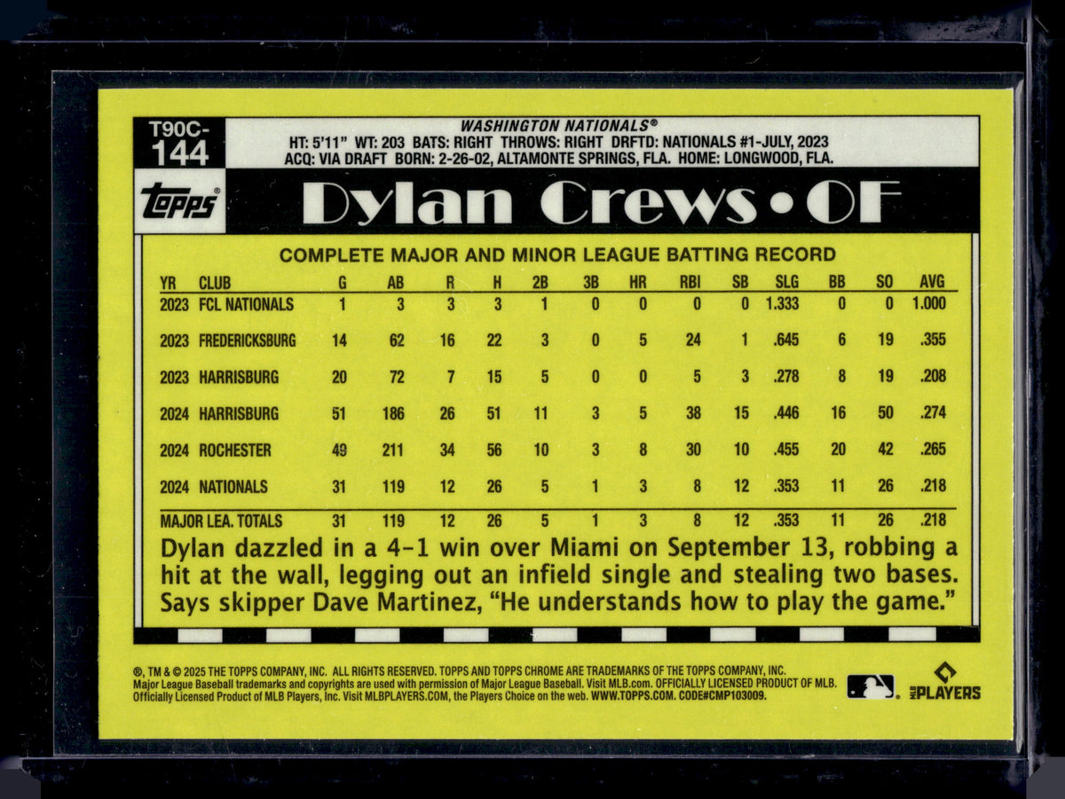 HL-P02 2025 Topps Chrome 1990 Dylan Crews #T90C-144 Silver Blue Mojo /150 RC