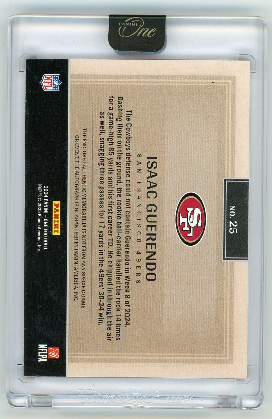 HL-P02 2025 Panini One Football Isaac Guerendo #25 /25 Auto Patch RC