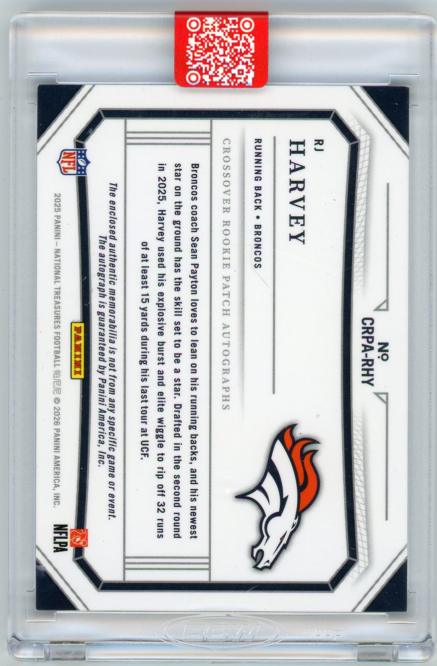 HL-INV 2025 Panini National Treasures RJ Harvey #CRPA-RHY /99 Auto Patch RC