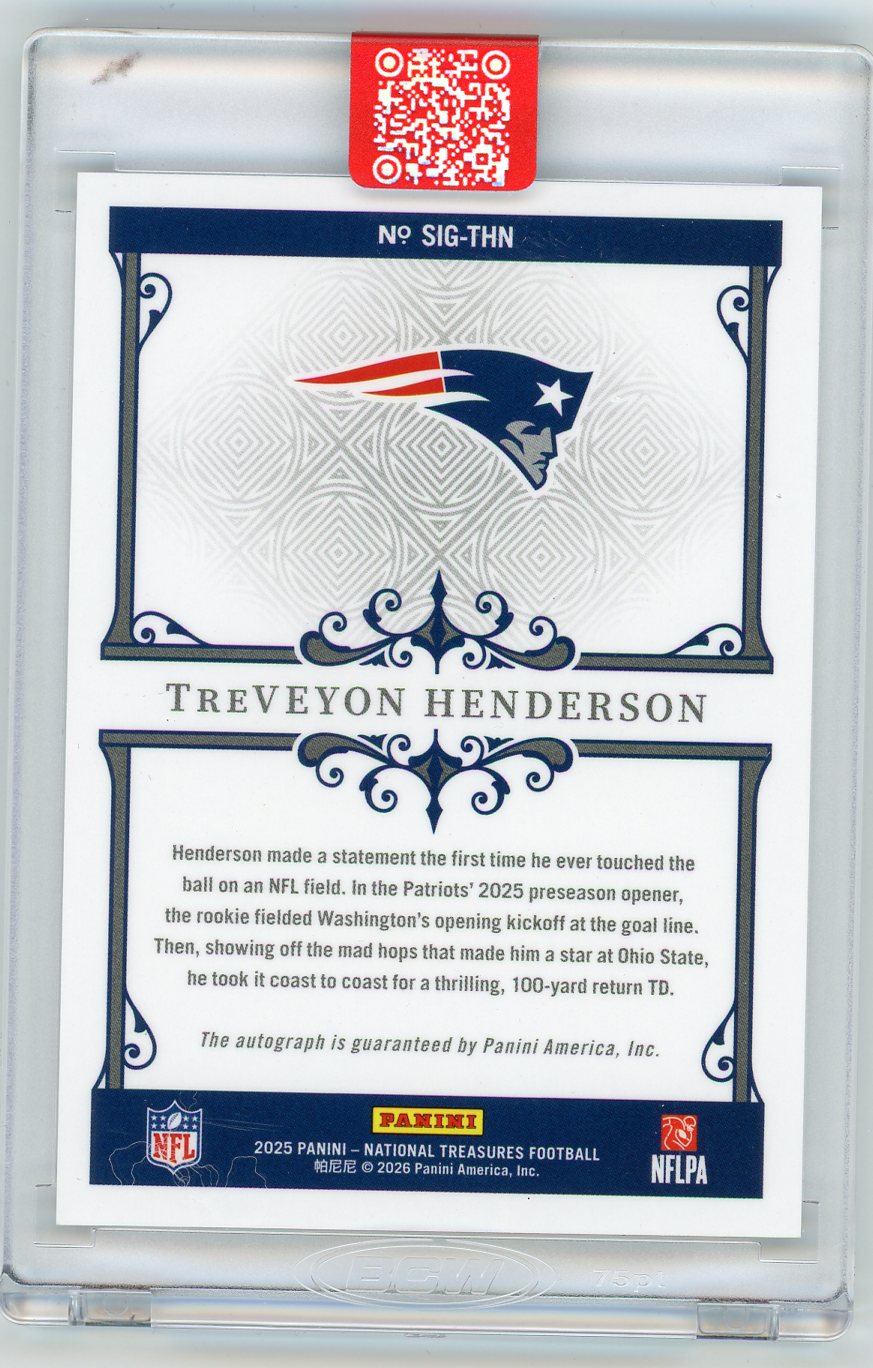 HL-INV 2025 Panini National Treasures TreVeyon Henderson #SIG-THN /49 Auto RC